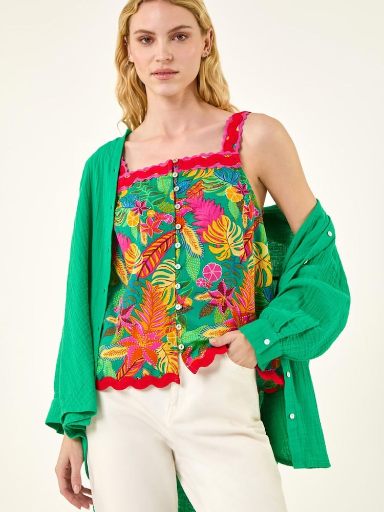 Roman Green Floral Ric Rac Cami Top - Image 1 of 5