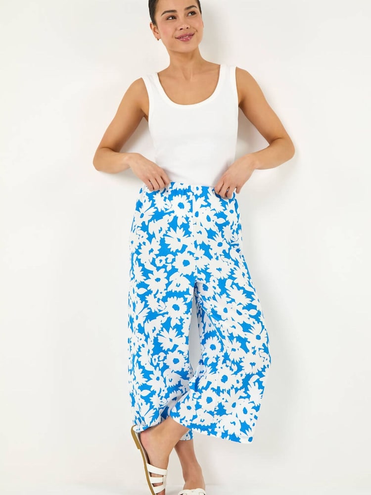 Roman Blue Petite Floral Print Cropped Trousers - Image 1 of 5 Roman Blue Petite Floral Print Cropped Trousers - Image 1 of 5