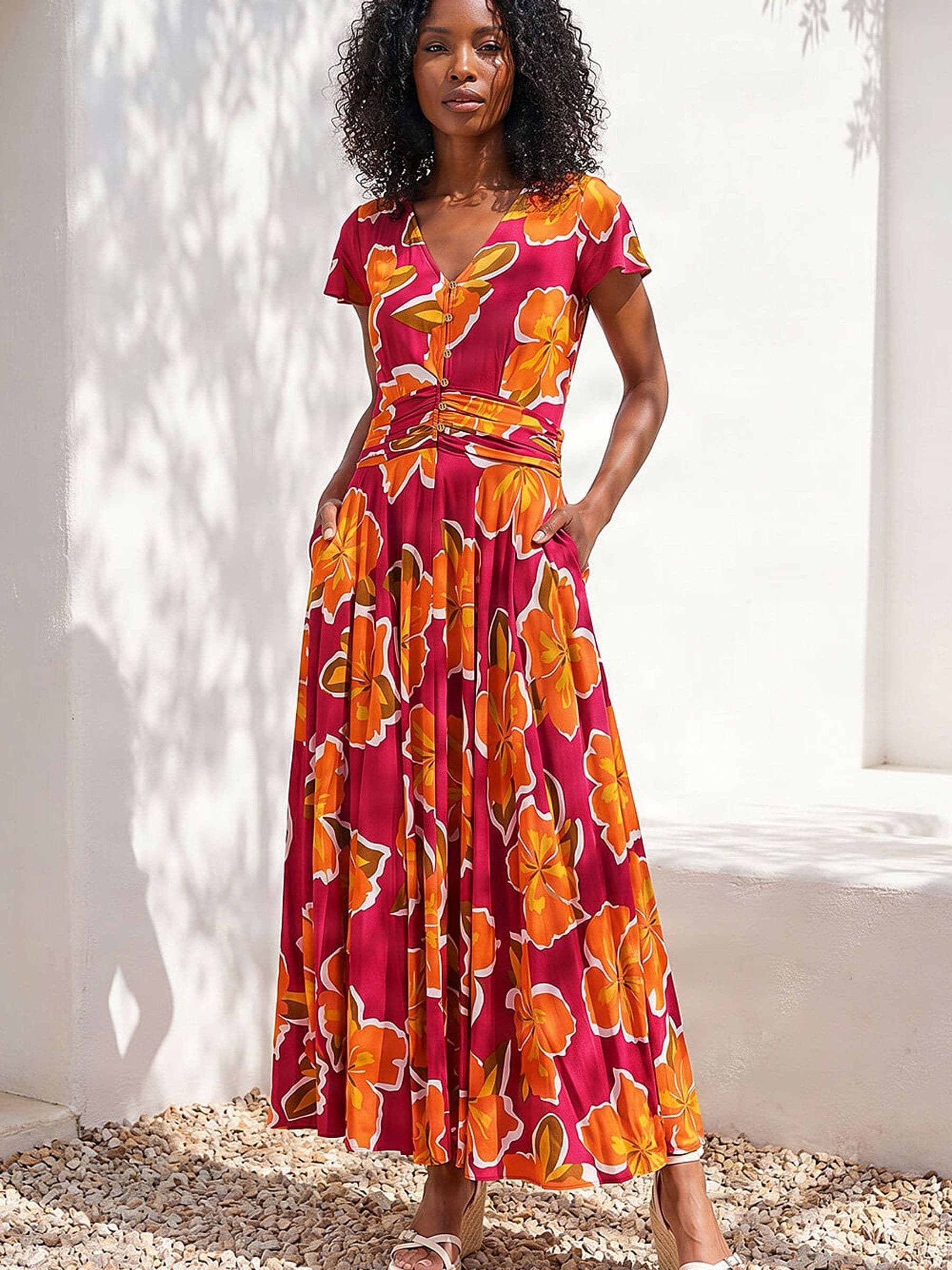 rosémuse Pleats floral print dress pink Buy Roman Pink Floral Print Ruched Midi Dress from Next USA