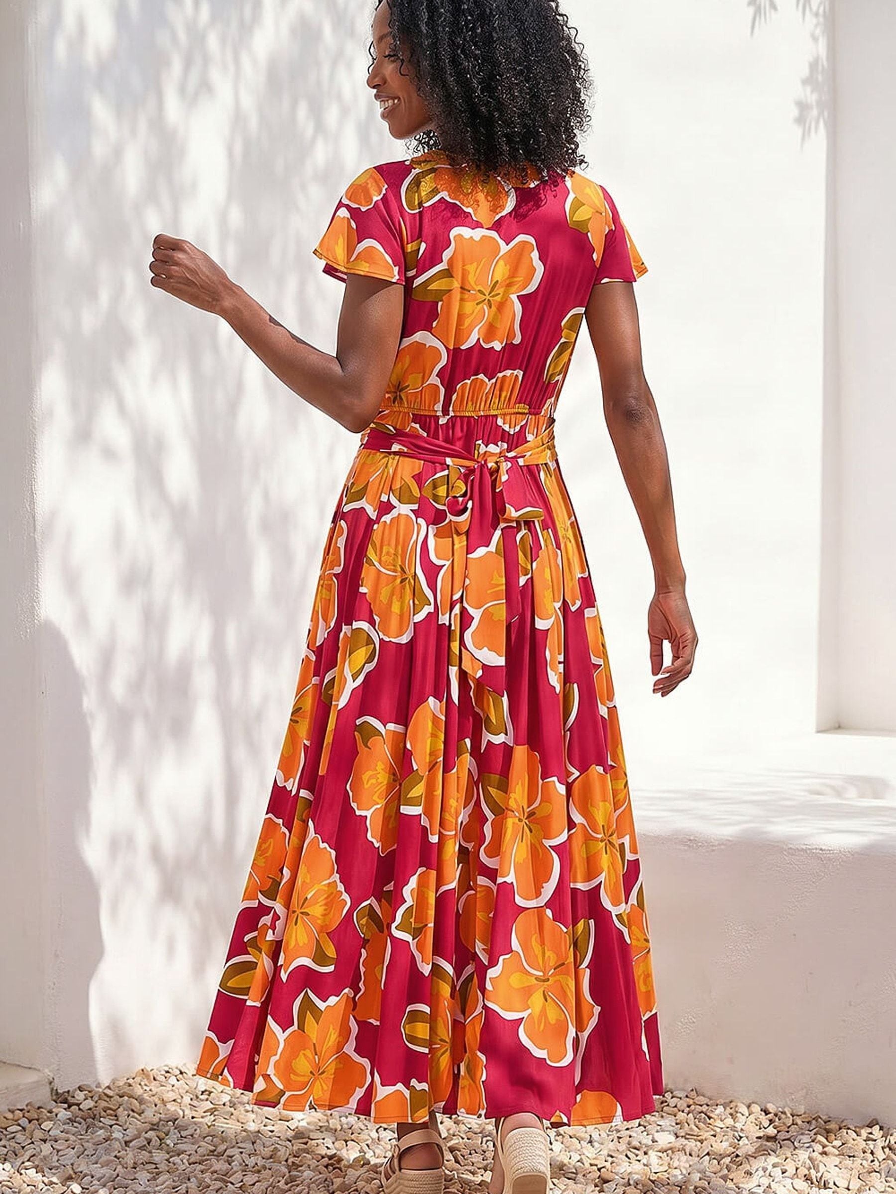 Buy Roman Pink Floral Print Ruched Midi Dress from Next USA