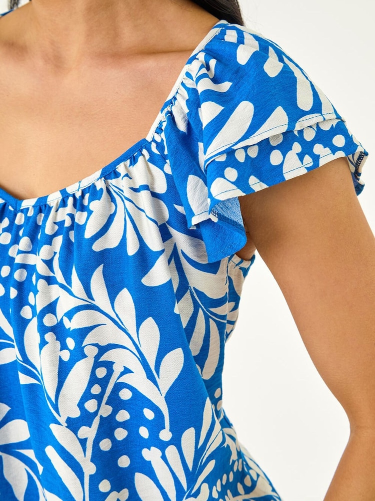 أزرق - فستان انسيابي مطبوع بكشكشة من Roman - Image 5 of 5