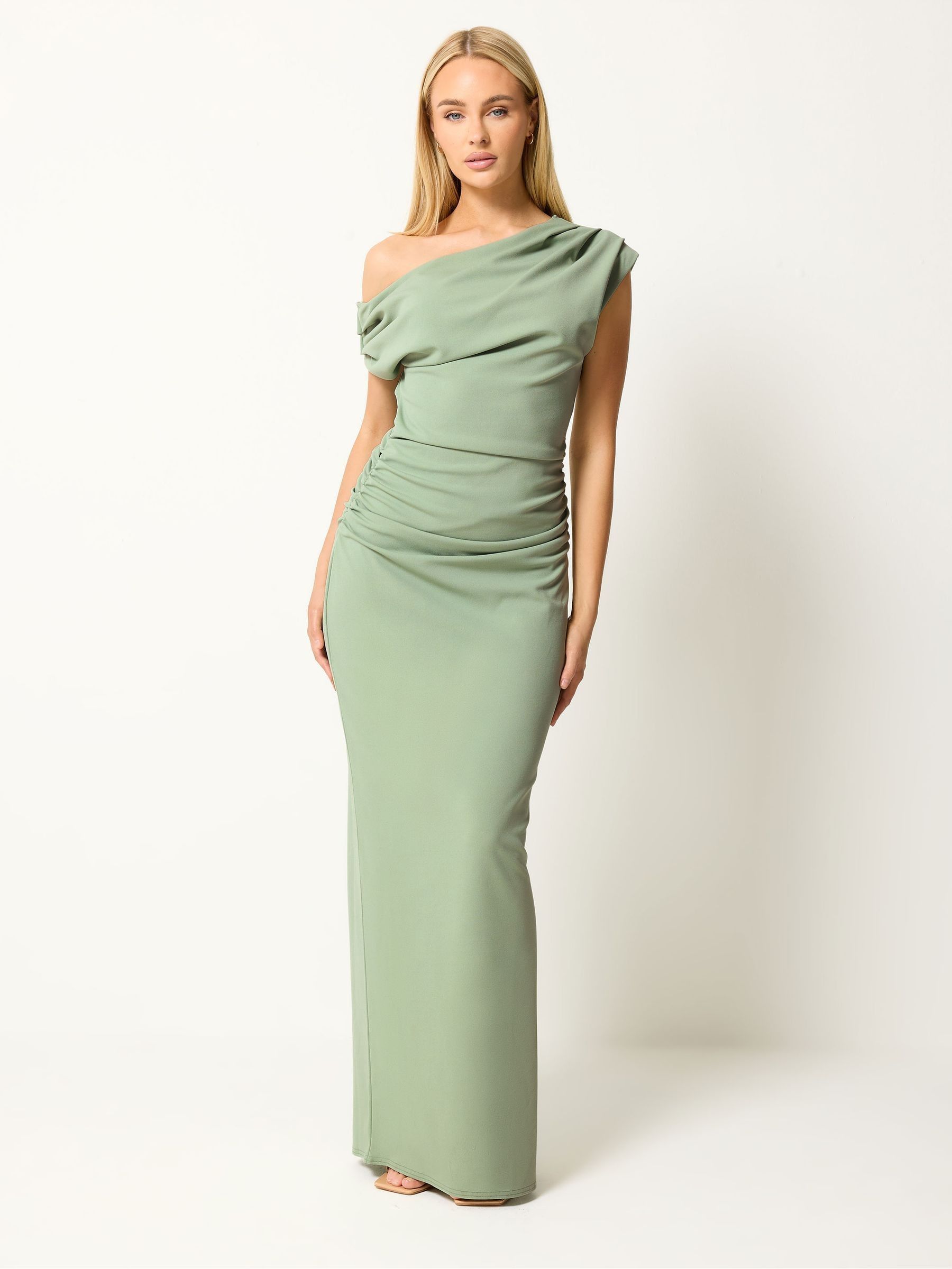 Buy Star by Julien MacDonald Green One Shoulder Draped Maxi Dress