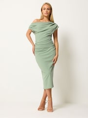 Star by Julien MacDonald Green Draped Midi Dress - Image 2 of 5