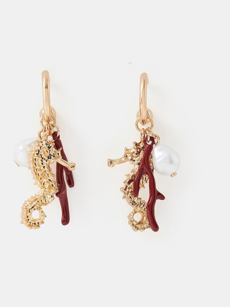 Accessorize Gold Seahorse Charm Hoop Earrings - Image 1 of 2 Accessorize Gold Seahorse Charm Hoop Earrings - Image 1 of 2