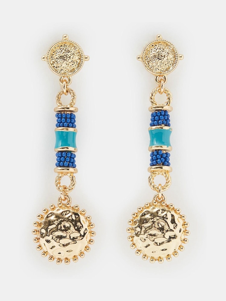 Accessorize Gold Tone Beaded Bar Disc Drop Earrings - Image 1 of 2 Accessorize Gold Tone Beaded Bar Disc Drop Earrings - Image 1 of 2