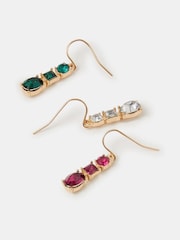 Accessorize Gold Tone Gemstone Drop Earrings 3 Pack - Image 1 of 2