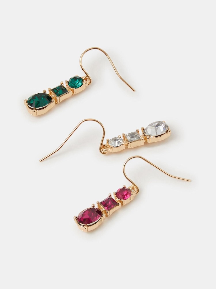 Accessorize Gold Tone Gemstone Drop Earrings 3 Pack - Image 1 of 2