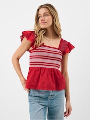 Accessorize Red Smocked Broderie Top - Image 1 of 4