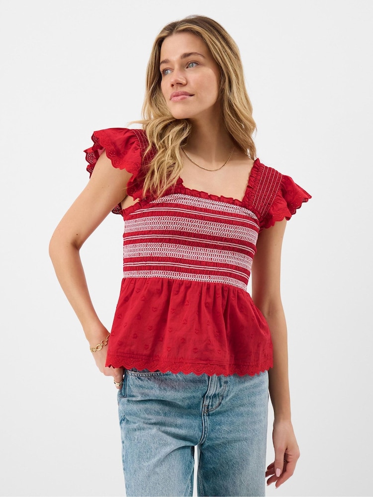 Accessorize Red Smocked Broderie Top - Image 1 of 4