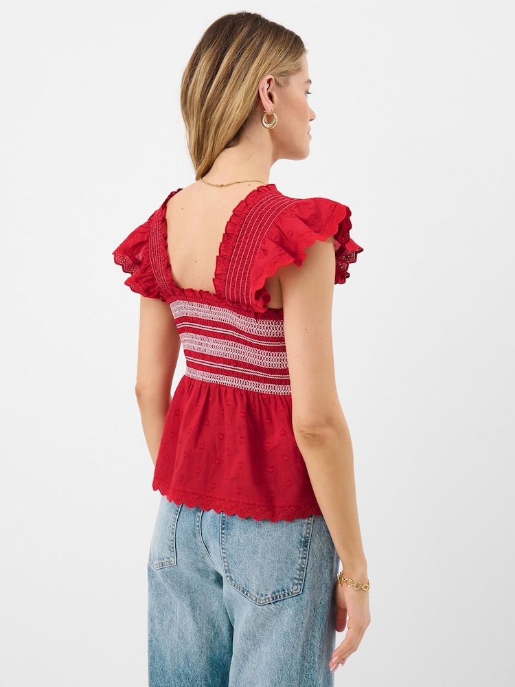 Accessorize Red Smocked Broderie Top - Image 2 of 4