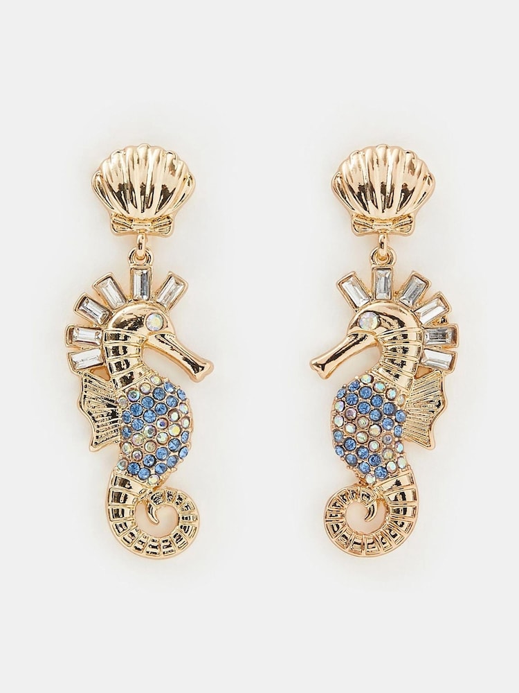 Accessorize Blue Statement Seahorse Drop Earrings - Image 1 of 2