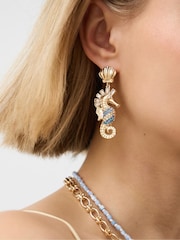 Accessorize Blue Statement Seahorse Drop Earrings - Image 2 of 2