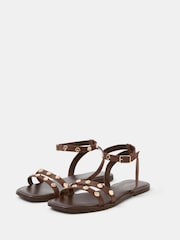 Accessorize Brown Shell Embellished Suede Sandals - Image 1 of 3