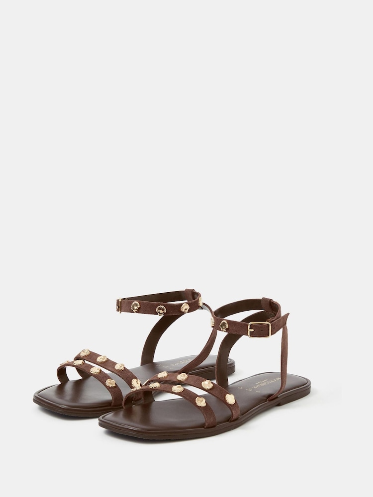 Accessorize Brown Shell Embellished Suede Sandals - Image 1 of 3