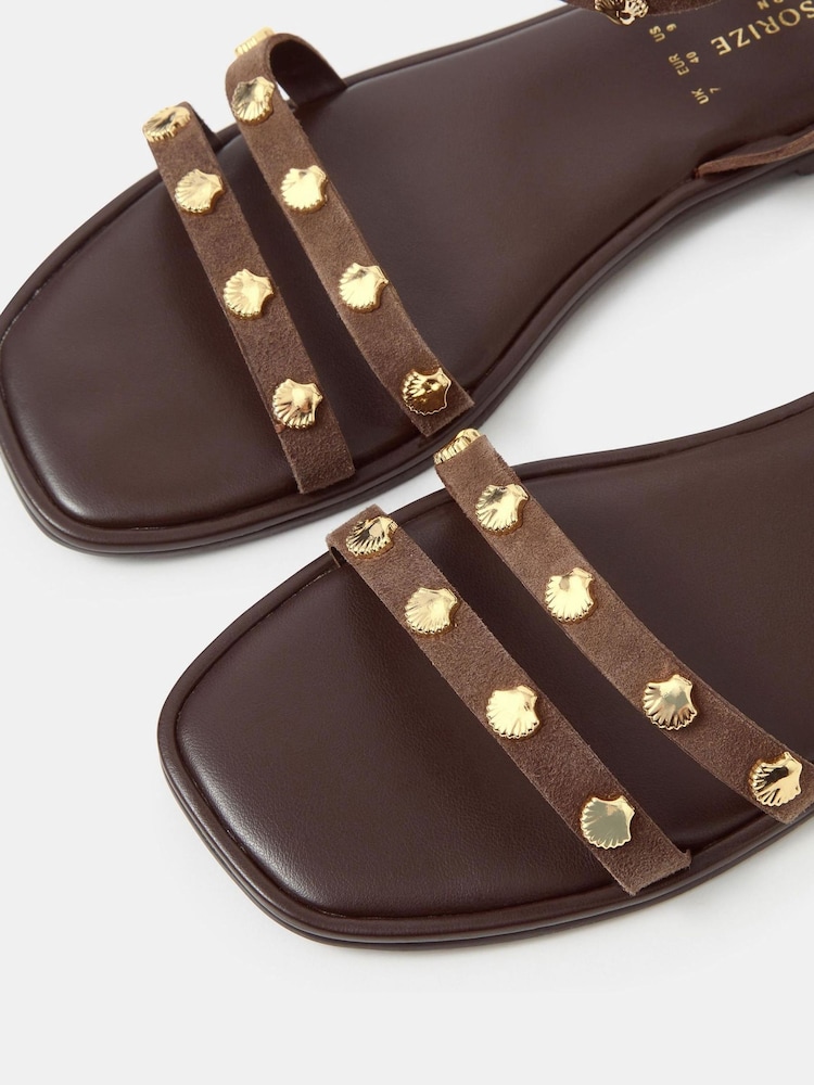 Accessorize Brown Shell Embellished Suede Sandals - Image 2 of 3