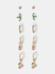 Accessorize Gold Cherry Stud & Hoop Earrings 5 Pack - Image 1 of 2