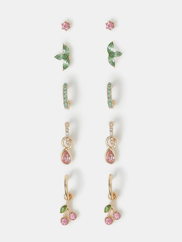 Accessorize Gold Cherry Stud & Hoop Earrings 5 Pack - Image 1 of 2