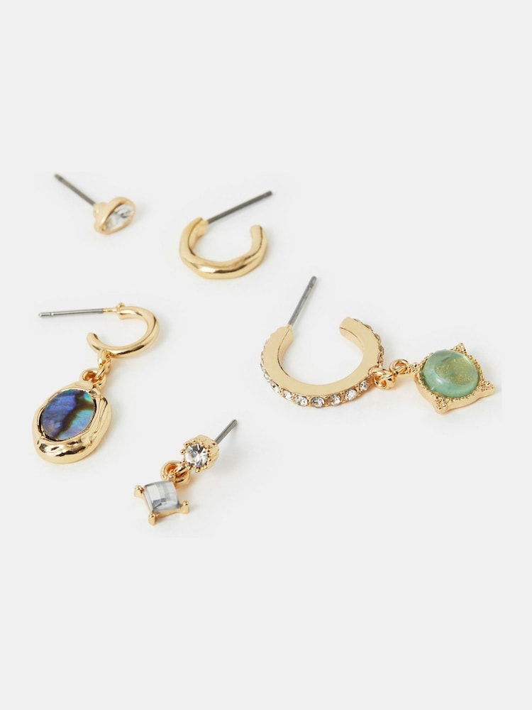 Accessorize Gold Tone Jewel Stud & Hoop Earrings 5 Pack - Image 1 of 2 Accessorize Gold Tone Jewel Stud & Hoop Earrings 5 Pack - Image 1 of 2