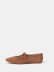 Accessorize Brown Tie Suede Ballet Flats - Image 1 of 2