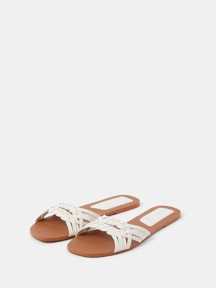 Accessorize White Woven Leather Slide Sandals - Image 1 of 2