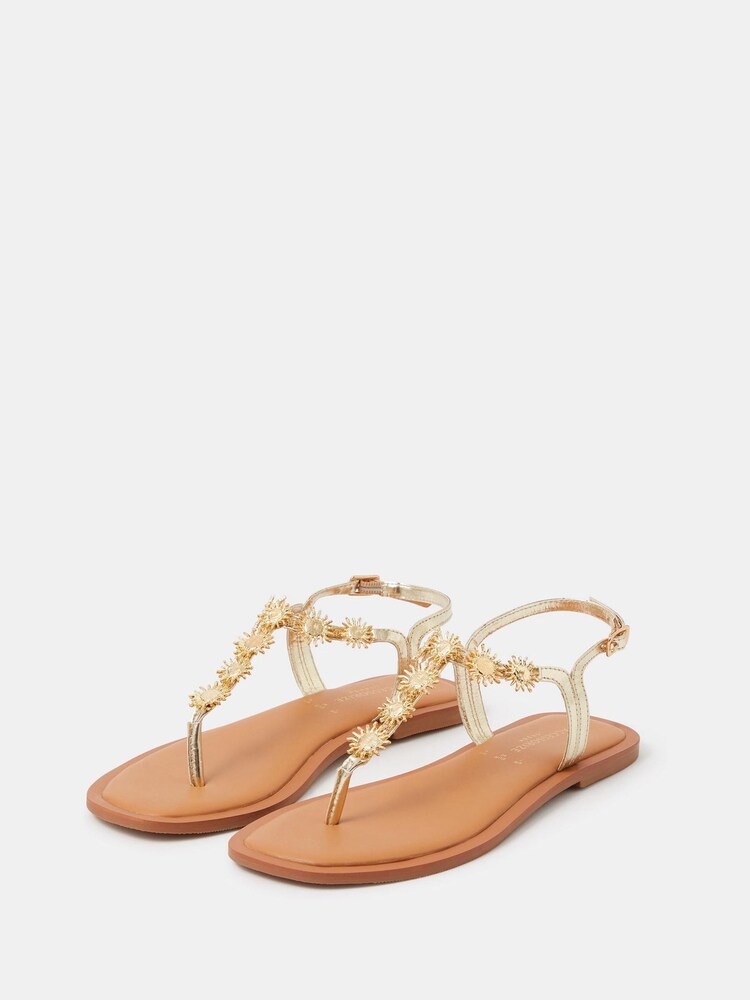Accessorize Gold Sun Embellished Sandals - Image 1 of 2 Accessorize Gold Sun Embellished Sandals - Image 1 of 2