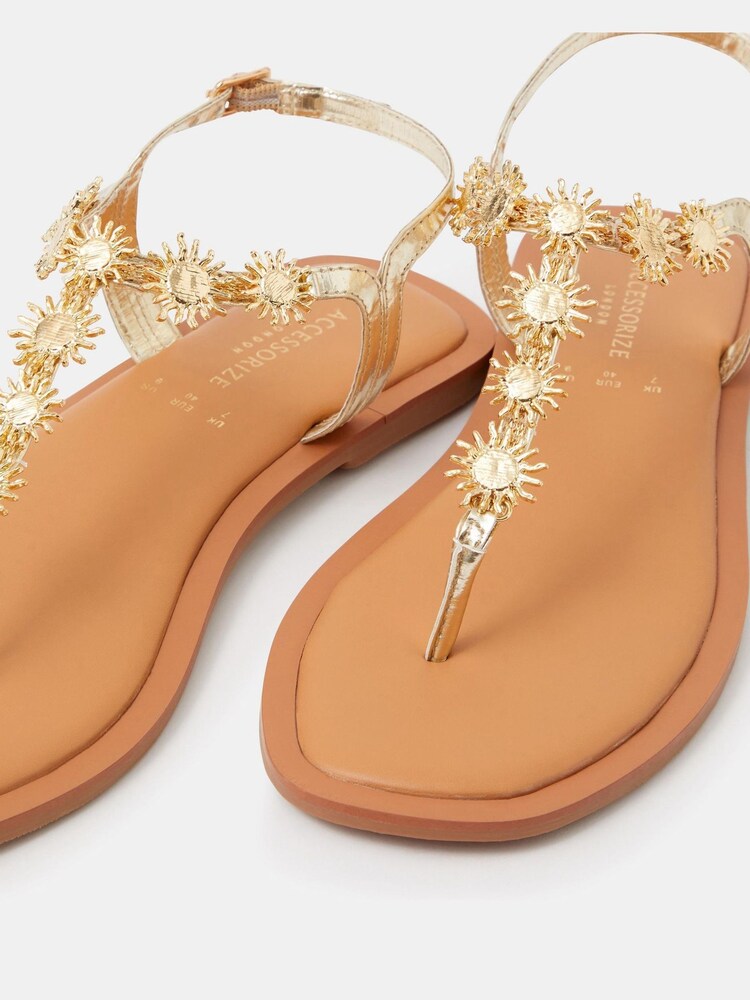 Accessorize Gold Sun Embellished Sandals - Image 2 of 2 Accessorize Gold Sun Embellished Sandals - Image 2 of 2