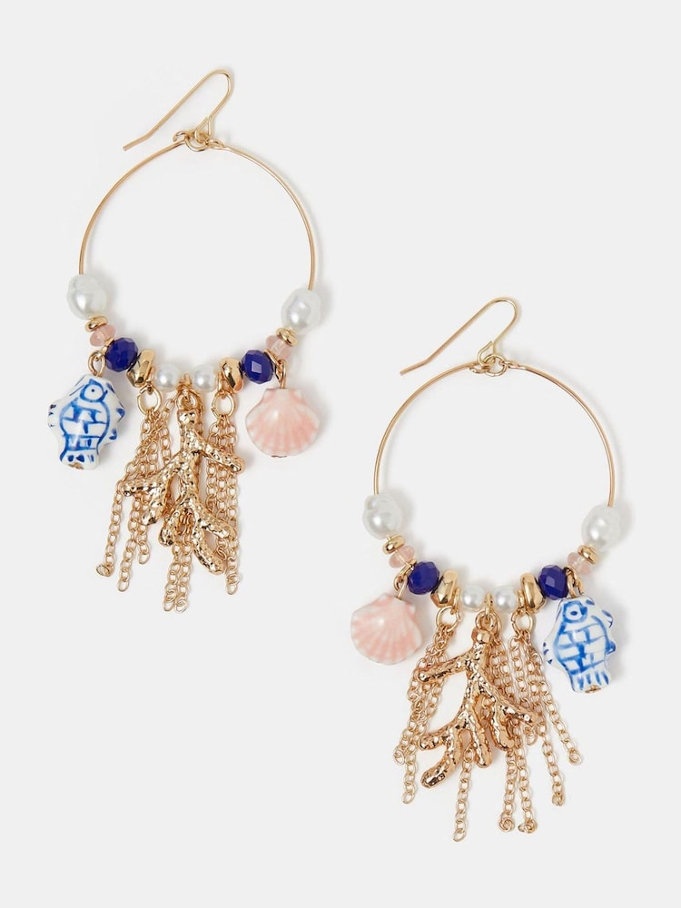 Accessorize Blue Sea Charm Hoop Earrings - Image 1 of 2