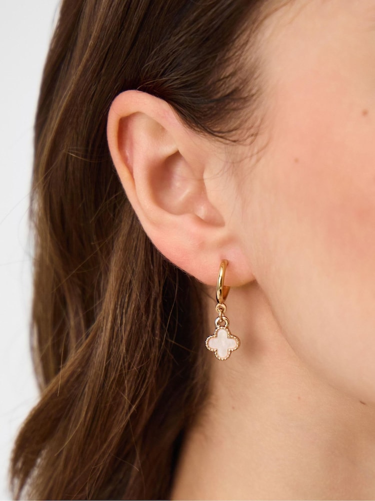 Accessorize Gold Tone Pearl Clover Stud & Hoop Earrings 5 Pack - Image 2 of 2