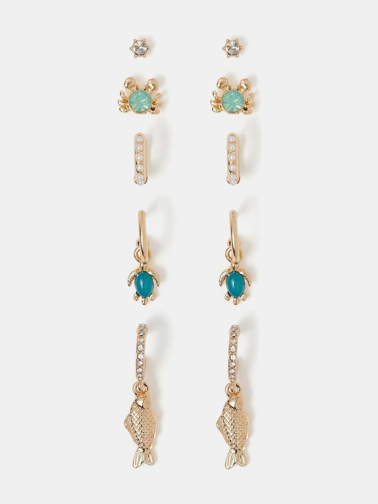 Accessorize Gold Tone Fish Stud & Hoop Earrings 5 Pack - Image 1 of 2