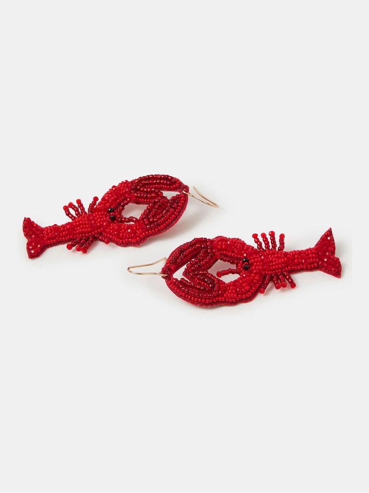 Accessorize Red Beaded Lobster Drop Earrings - Image 1 of 2