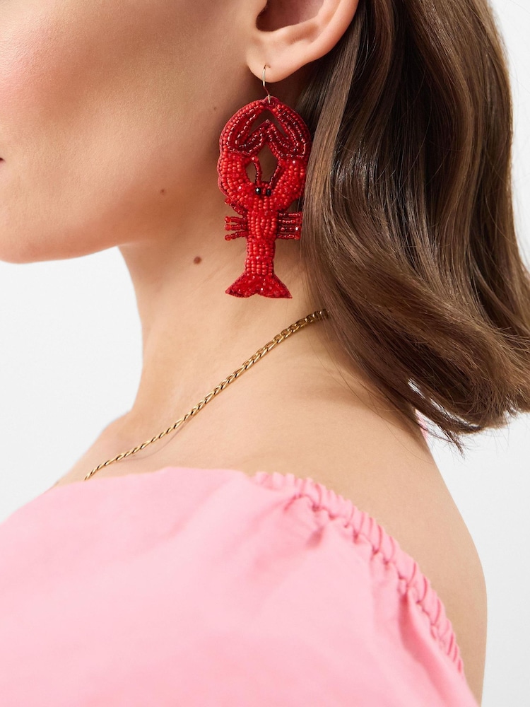 Accessorize Red Beaded Lobster Drop Earrings - Image 2 of 2