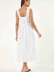 Blanco - Roman Seersucker V-Neck Midi Dress - Imagen 3 de 5