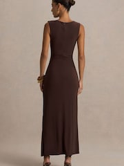 Club L London Brown Fiora | Neck Maxi Dress With Gathered Detail - Image 2 of 6