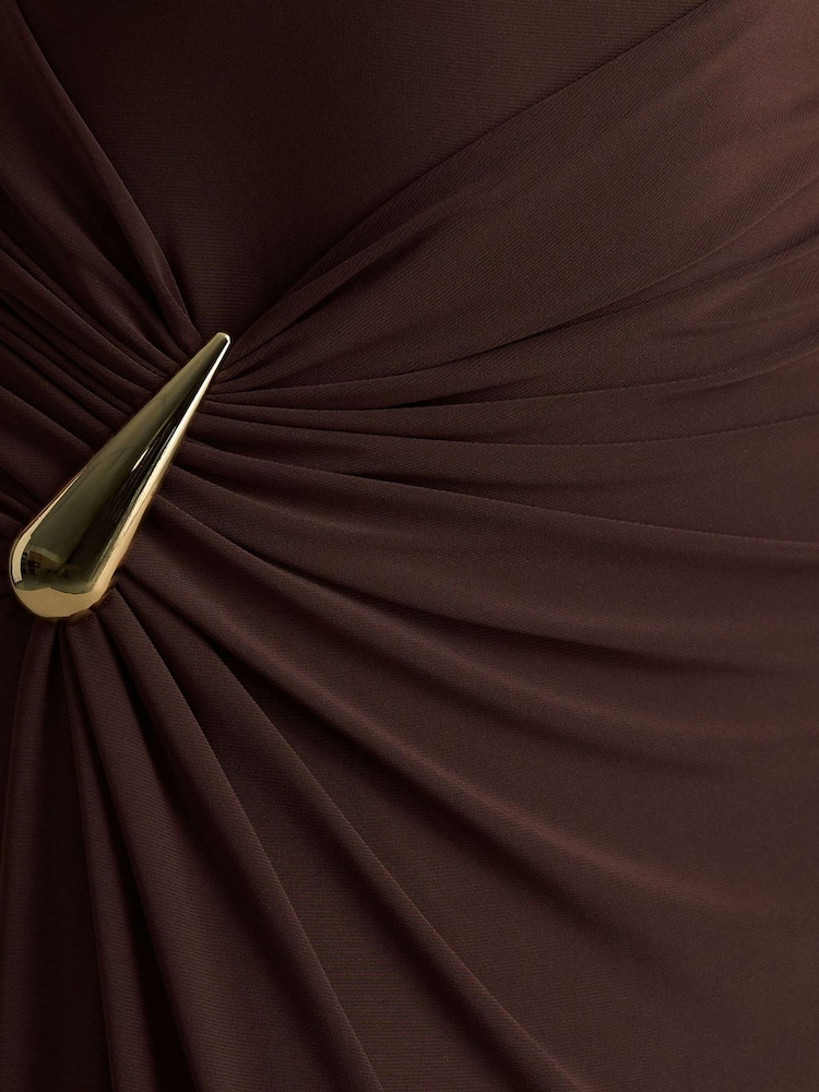 Club L London Brown Fiora | Neck Maxi Dress With Gathered Detail - Image 6 of 6