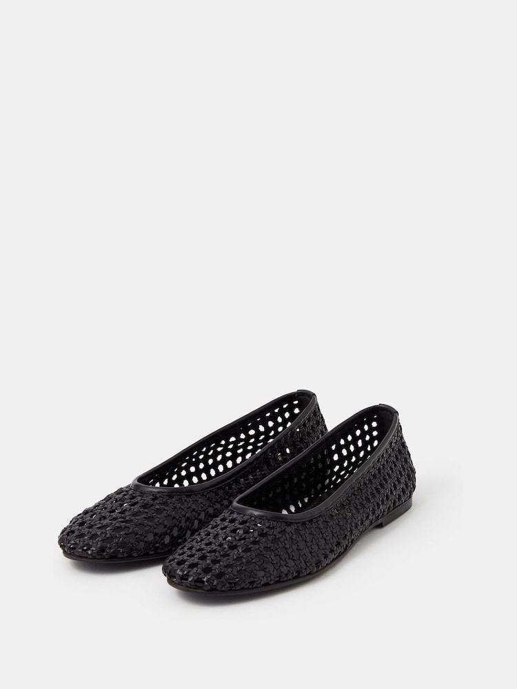 Accessorize Black Woven Leather Ballet Flats - Image 1 of 2 Accessorize Black Woven Leather Ballet Flats - Image 1 of 2