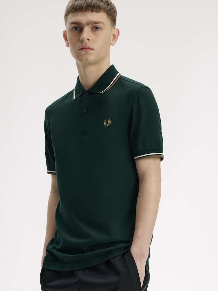 Fred Perry Green Tipped Short Sleeve Polo Shirt - Image 2 of 5