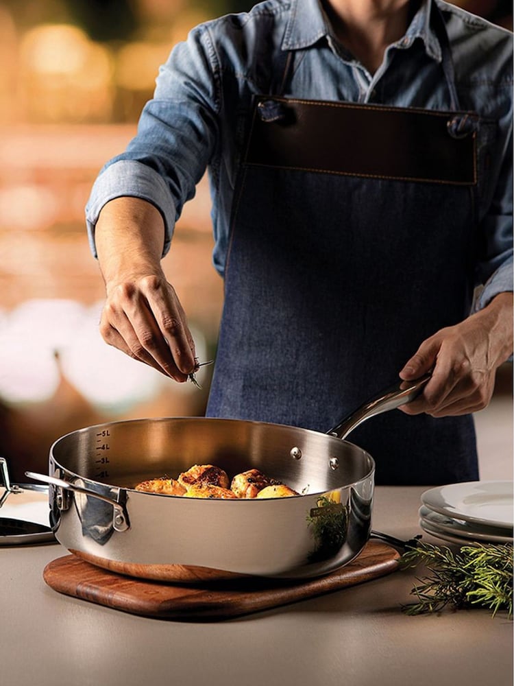 Tramontina Silver Grano 3-Ply Stainless Steel Frying Pan with Lid - Image 1 of 5 Tramontina Silver Grano 3-Ply Stainless Steel Frying Pan with Lid - Image 1 of 5