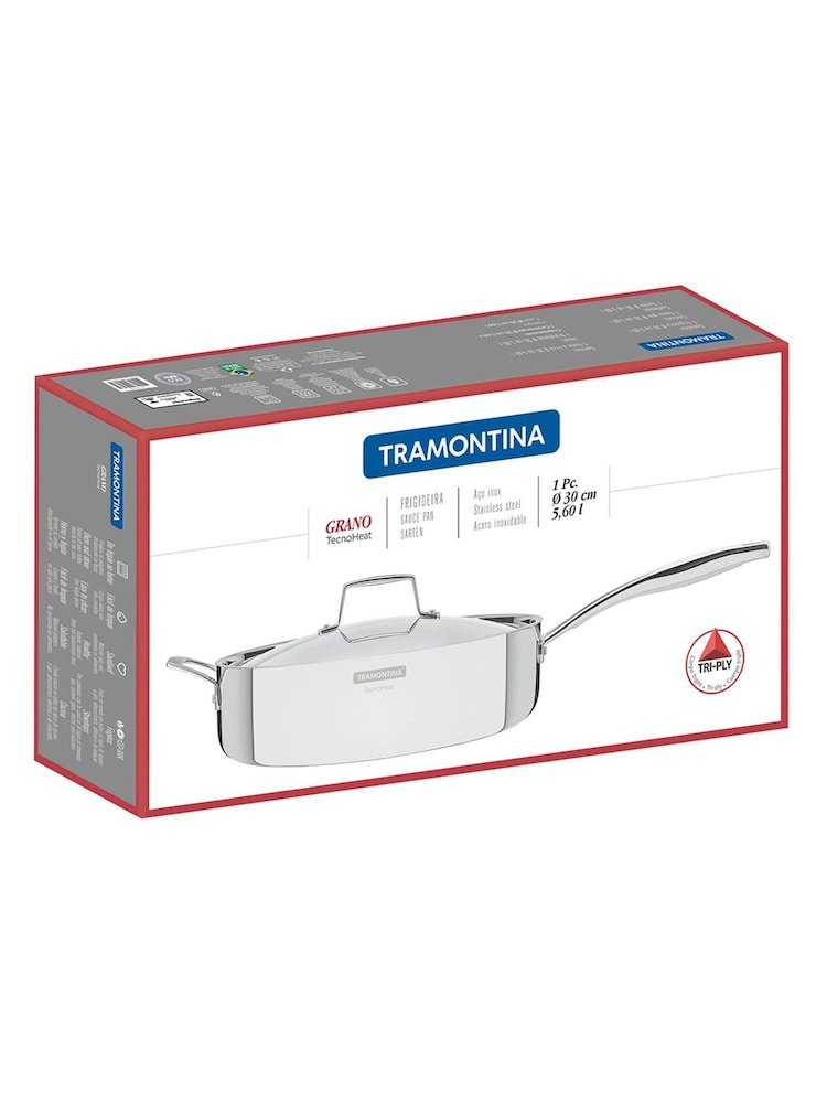 Tramontina Silver Grano 3-Ply Stainless Steel Frying Pan with Lid - Image 5 of 5 Tramontina Silver Grano 3-Ply Stainless Steel Frying Pan with Lid - Image 5 of 5