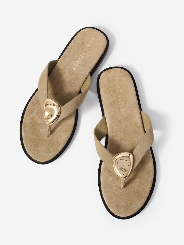 Mint Velvet Natural Nova Suede Flip Flop Sandals - Image 2 of 6