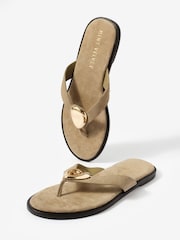 Mint Velvet Natural Nova Suede Flip Flop Sandals - Image 3 of 6