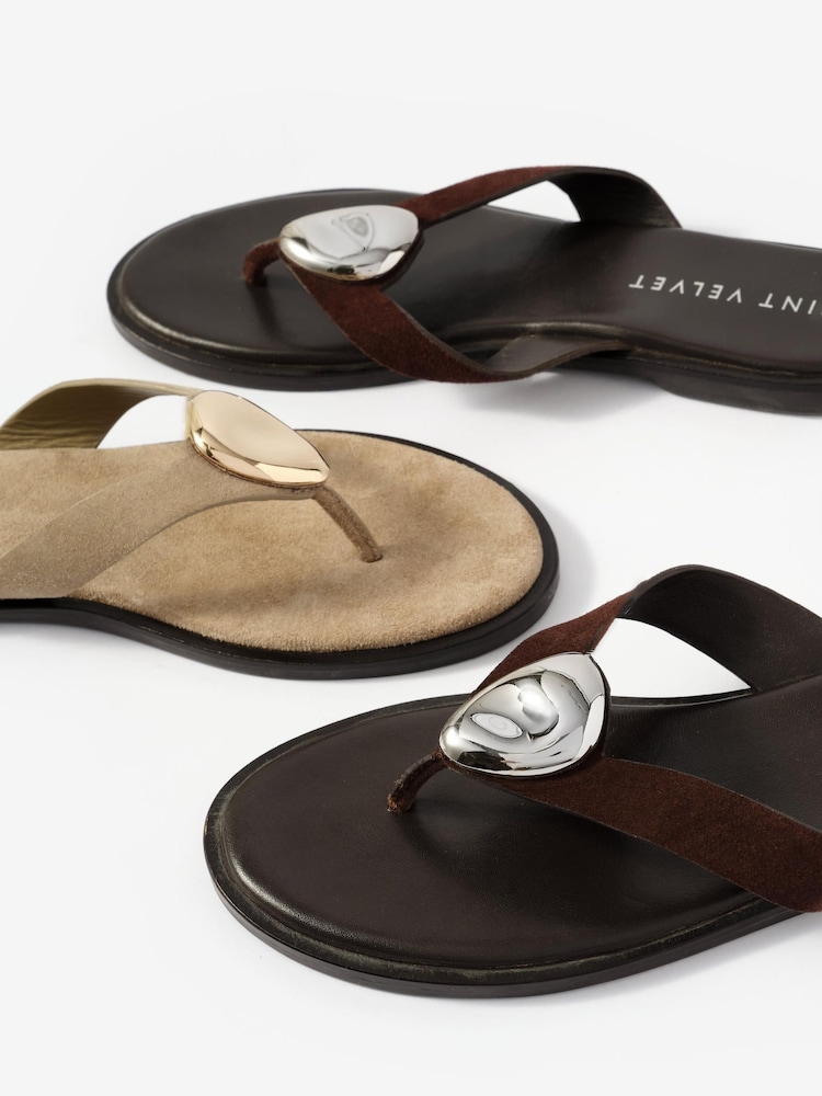 Mint Velvet Natural Nova Suede Flip Flop Sandals - Image 6 of 6