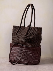 Mint Velvet Brown Blake Stripe Paper Tote Bag - Image 2 of 5