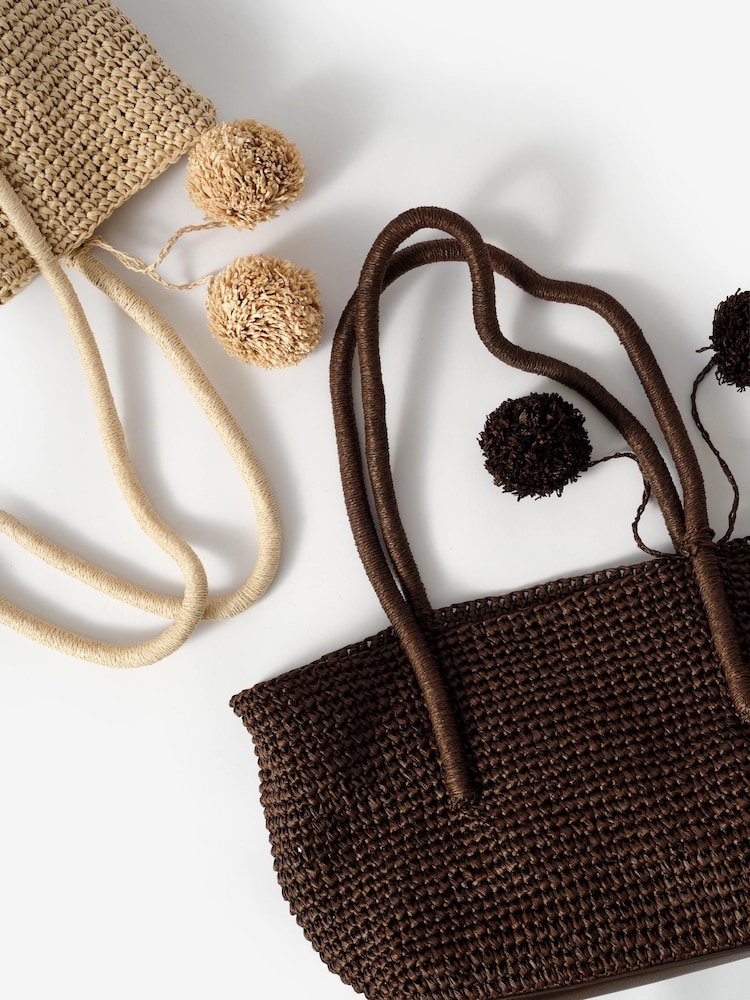 Mint Velvet Brown Blake Stripe Paper Tote Bag - Image 4 of 4