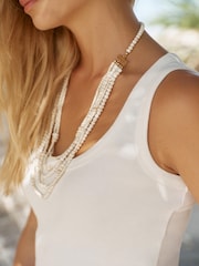 Mint Velvet White Beaded Layered Necklace - Image 4 of 4