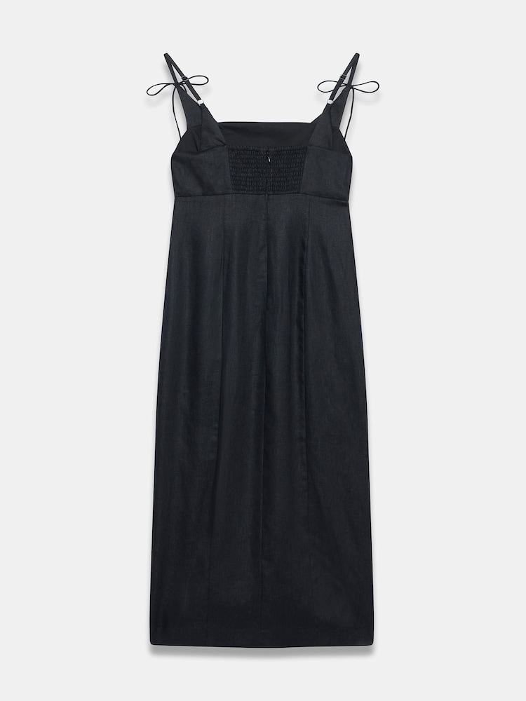 Mint Velvet Black Linen Bow Detail Midi Dress - Image 8 of 8