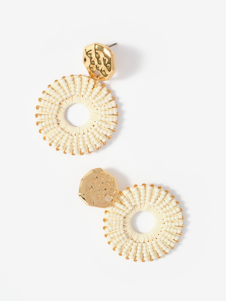 Mint Velvet Gold Raffia Statement Hoop Earrings - Image 2 of 3 Mint Velvet Gold Raffia Statement Hoop Earrings - Image 2 of 3