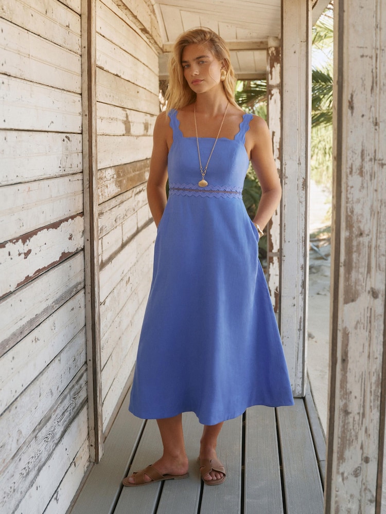 Mint Velvet Blue Linen Midi Dress - Image 1 of 8 Mint Velvet Blue Linen Midi Dress - Image 1 of 8