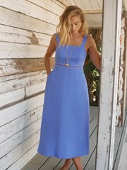 Mint Velvet Blue Linen Midi Dress - Image 4 of 8