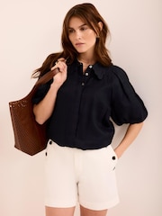 Mint Velvet Navy Blue Puff Sleeve Shirt - Image 2 of 7