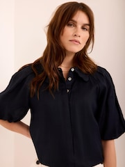 Mint Velvet Navy Blue Puff Sleeve Shirt - Image 4 of 7